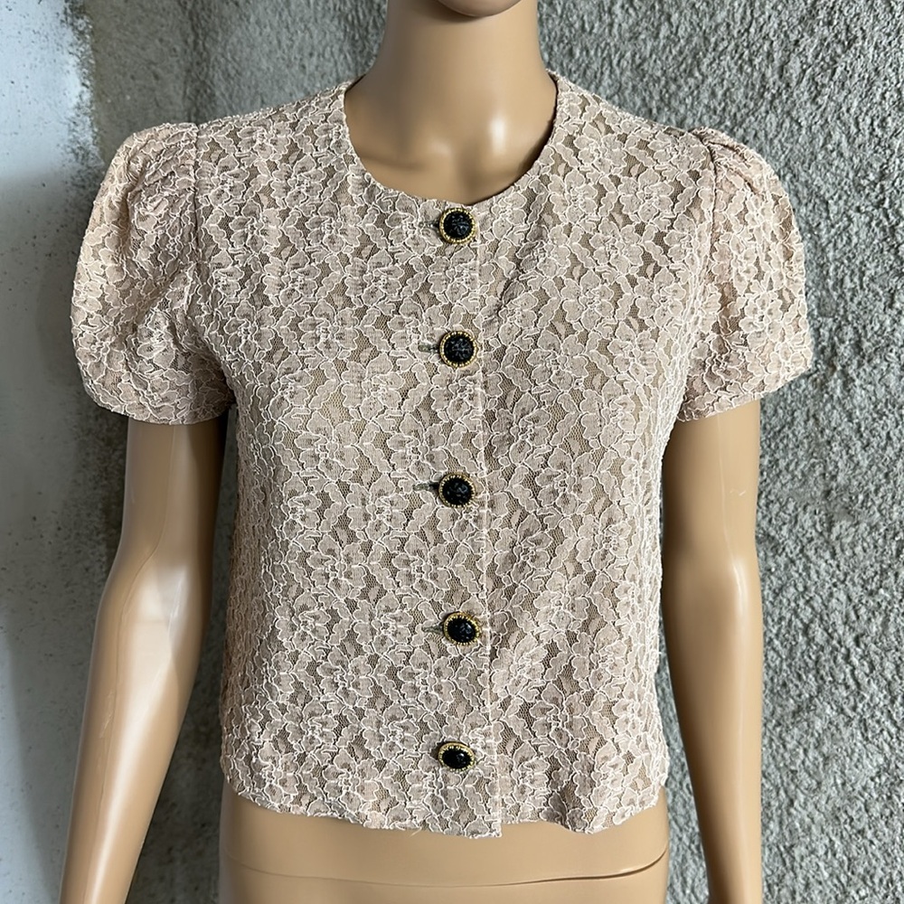 Elegant Lace Beige Top, S